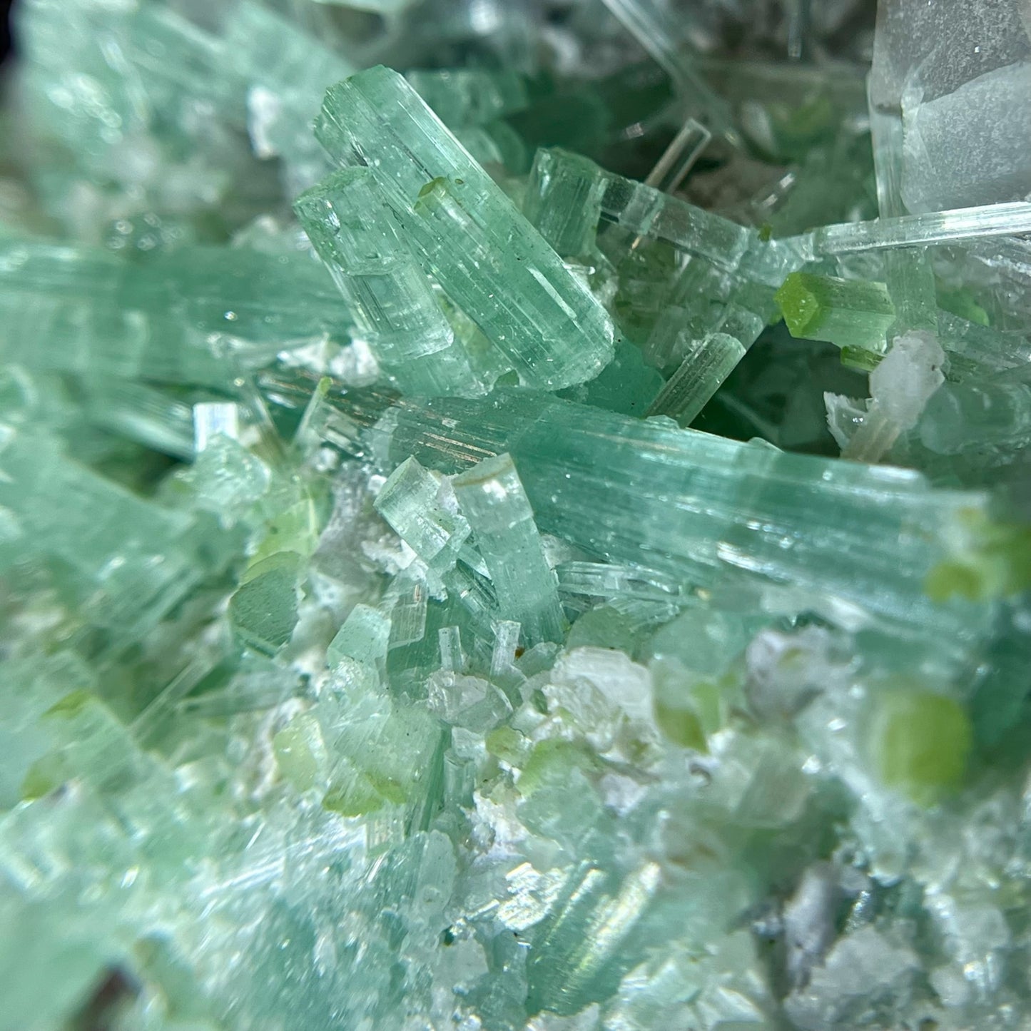 Seafoam Green-Blue Tourmaline with Smoky Quartz & Lepidolite