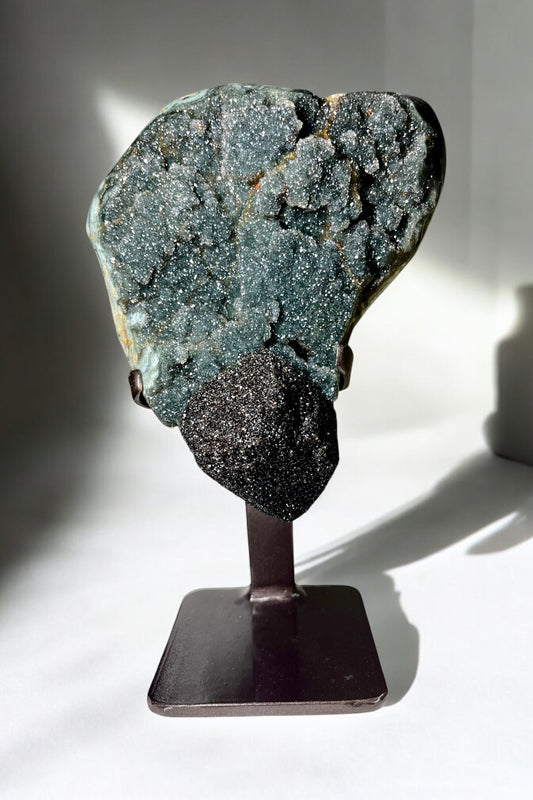 Incredible Green Amethyst x Black Druzy Calcite