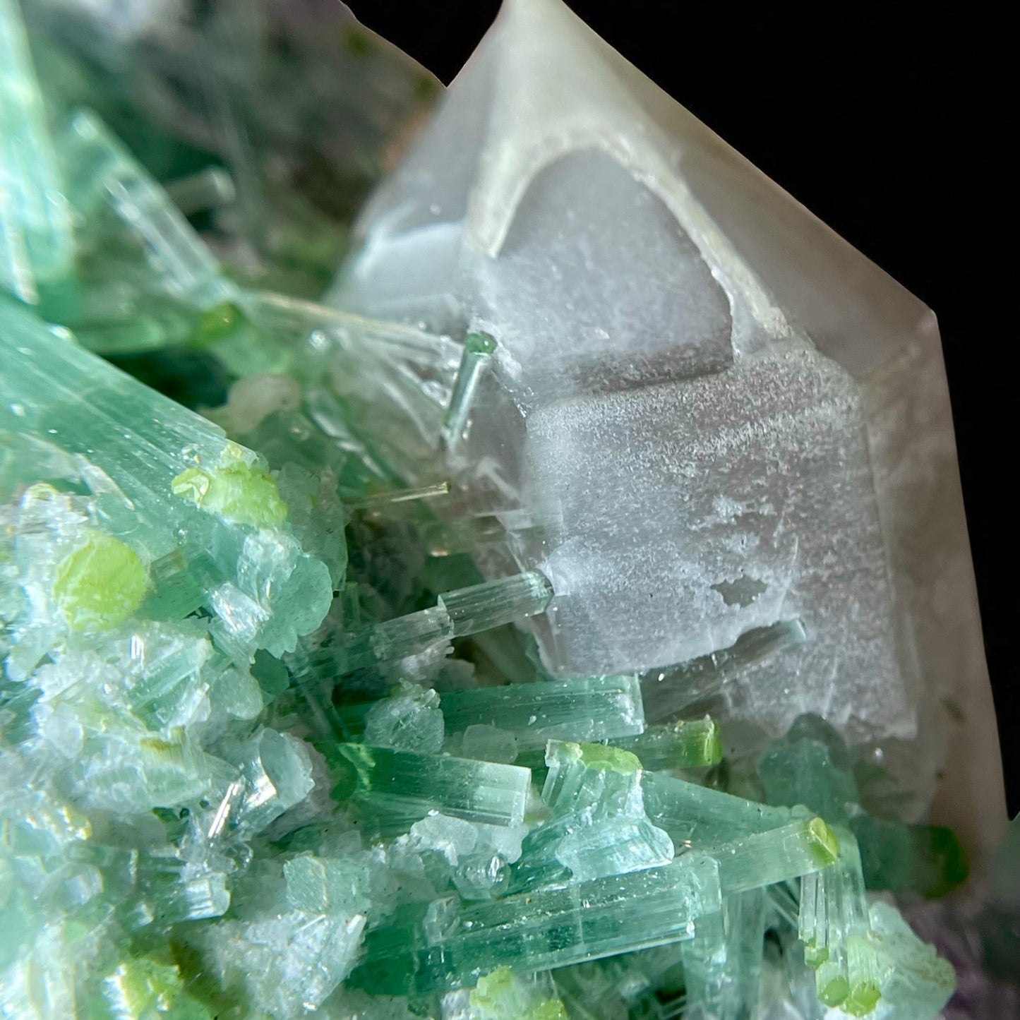 Seafoam Green-Blue Tourmaline with Smoky Quartz & Lepidolite