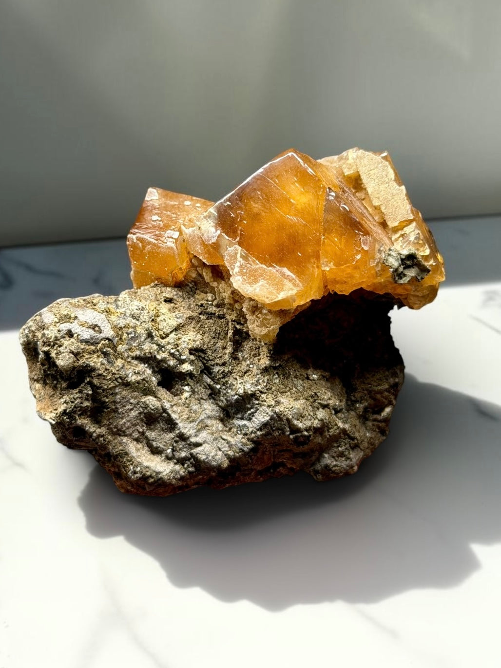 Honey Calcite with Druzy Quartz- India | River Walkers Minerals