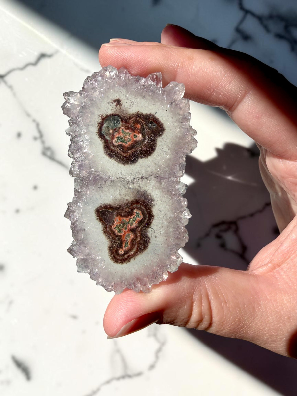 Special Twin Stalactite Slice with Red & Brown Core- Uruguay | River Walkers Minerals