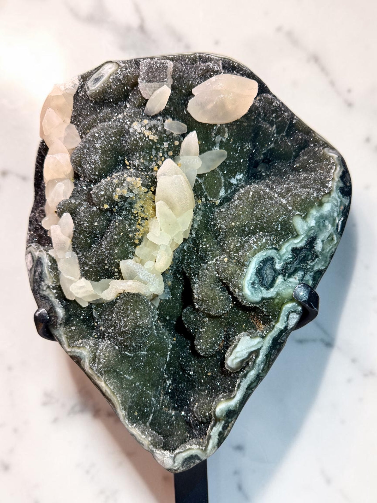 BIG Smiles! XL Druzy Green Jasper x UV Reactive Calcite- Uruguay | River Walkers Minerals