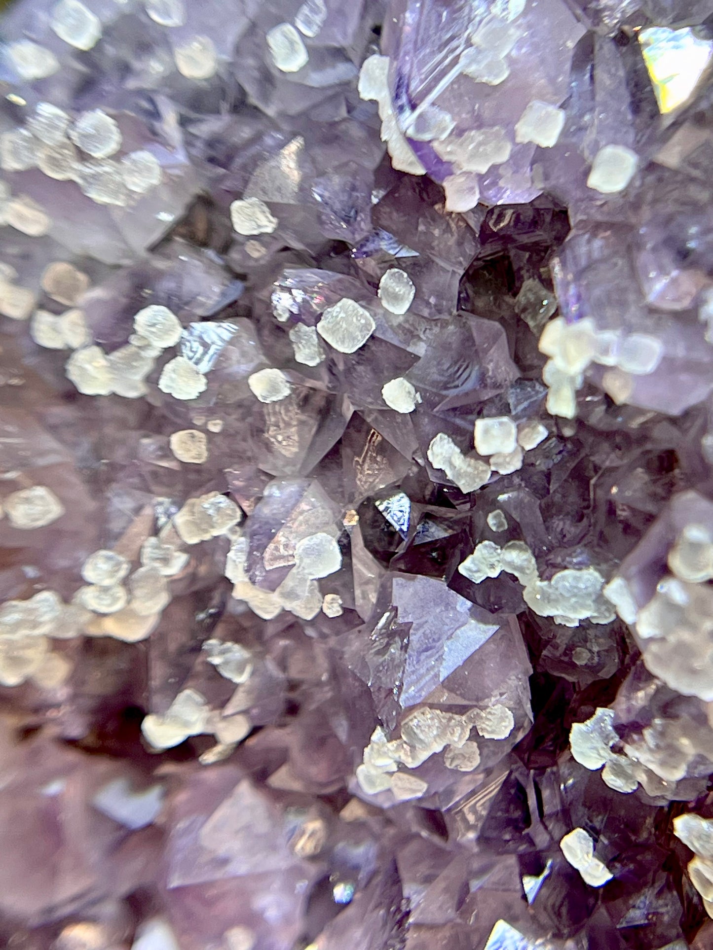 Amethyst With Complex Calcite x Goethite Cutbase