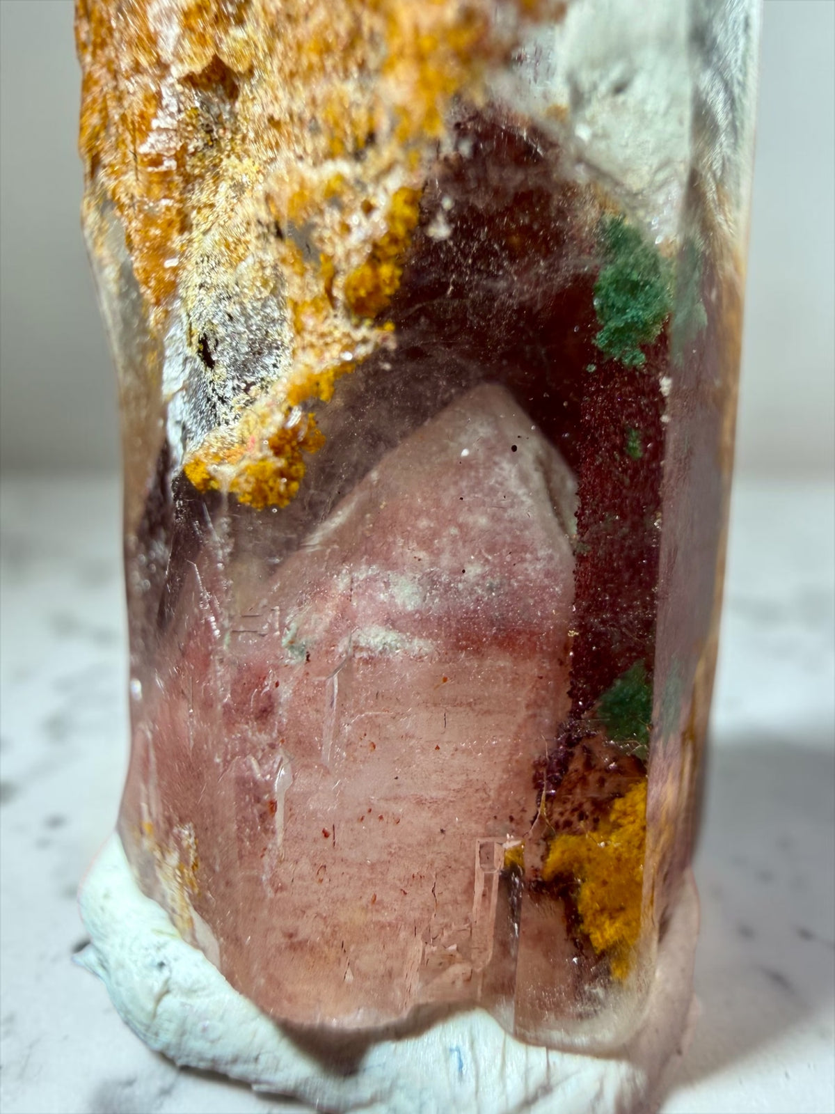 Hematite, Goethite & Chlorite “Sunset” Phantom Quartz with Internal Quartz Point & Record Keeper- India | River Walkers Minerals