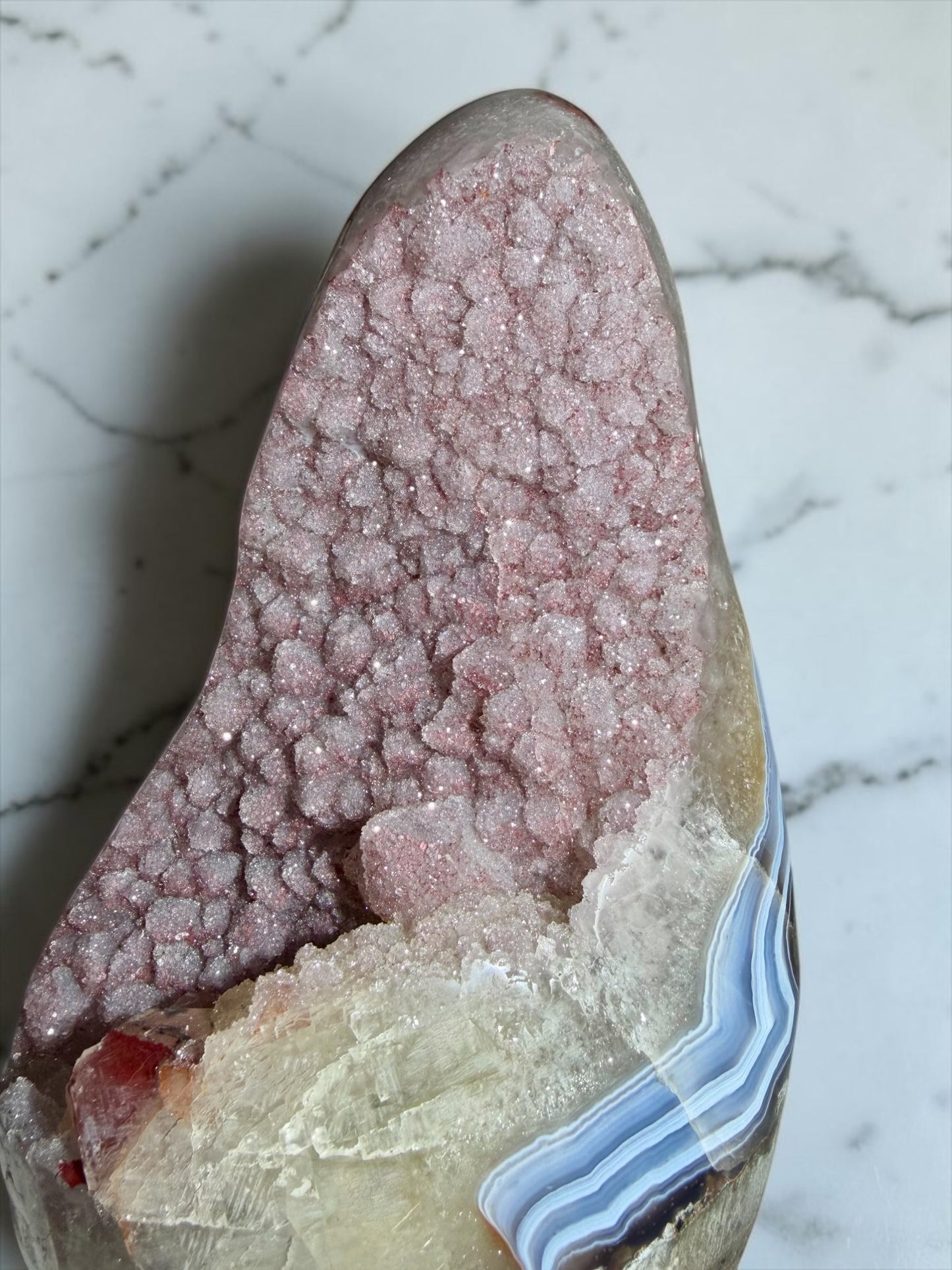Strawberry Pink Druzy Quartz with Blue Agate- Uruguay | River Walkers Minerals