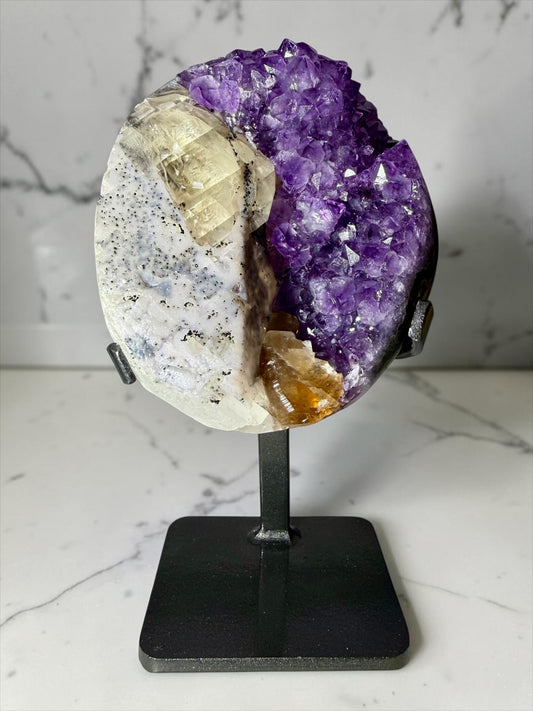 Yin-Yang Amethyst x Calcite Display Piece- Uruguay | River Walkers Minerals