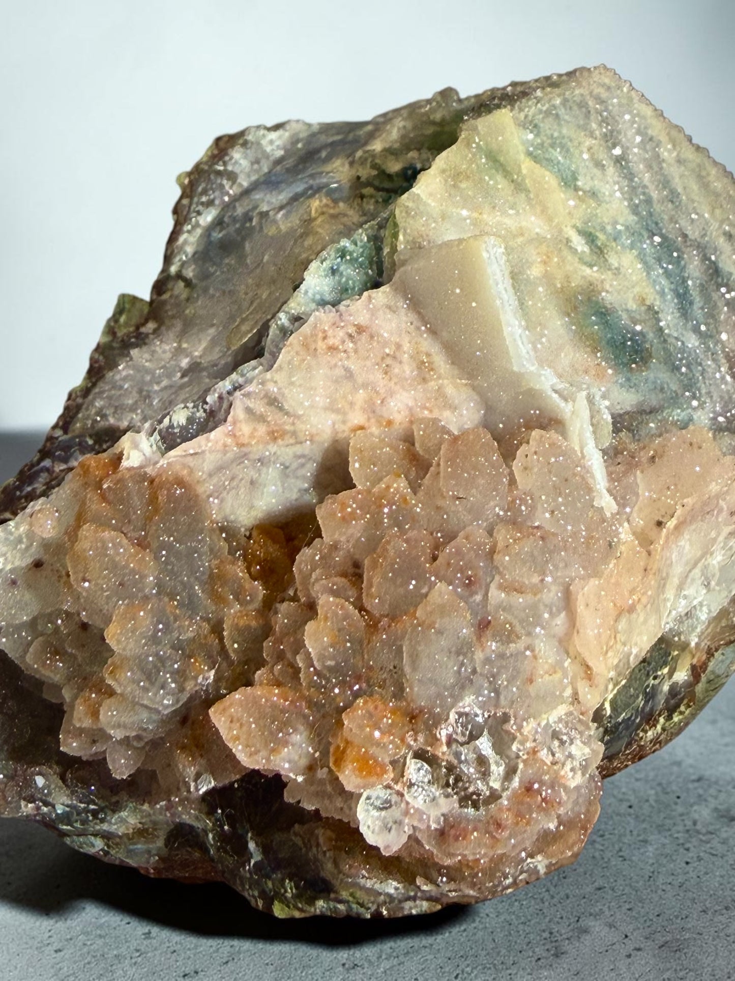 Etched Dogtooth Calcite With Sugar Quartz & Colorful Druzy