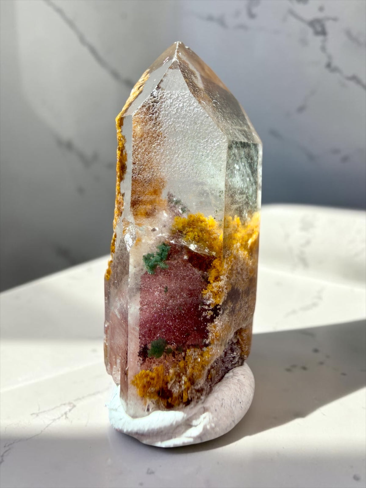 Hematite, Goethite & Chlorite “Sunset” Phantom Quartz with Internal Quartz Point & Record Keeper- India | River Walkers Minerals
