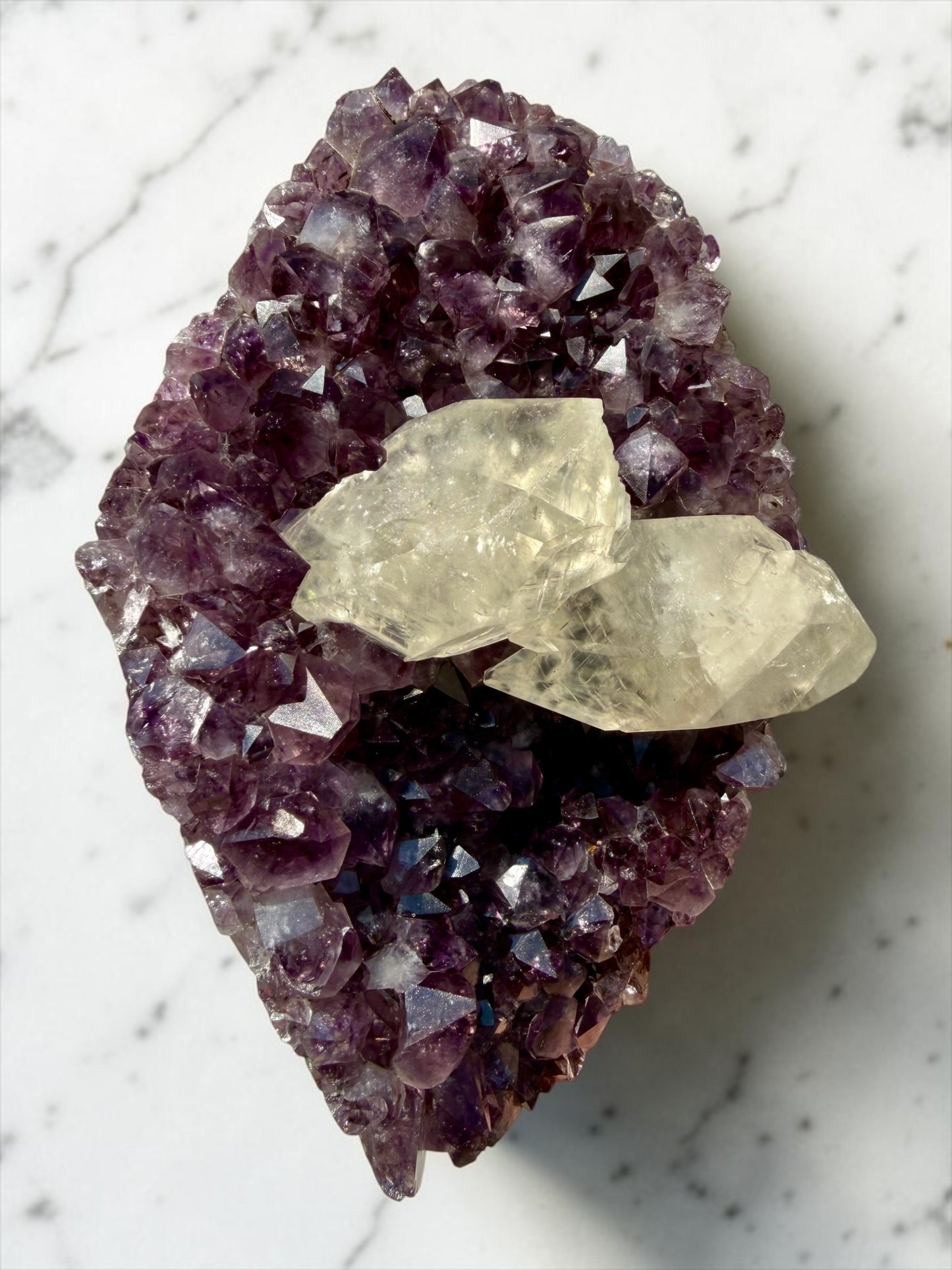 Statement Amethyst with Gemmy UV Calcite- Brazil | River Walkers Minerals