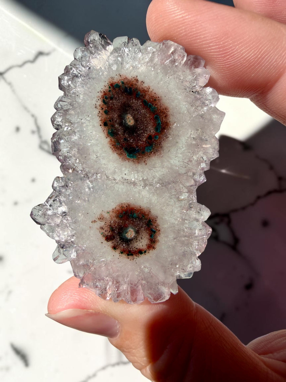 Special Twin Stalactite Slice with Red & Brown Core- Uruguay | River Walkers Minerals