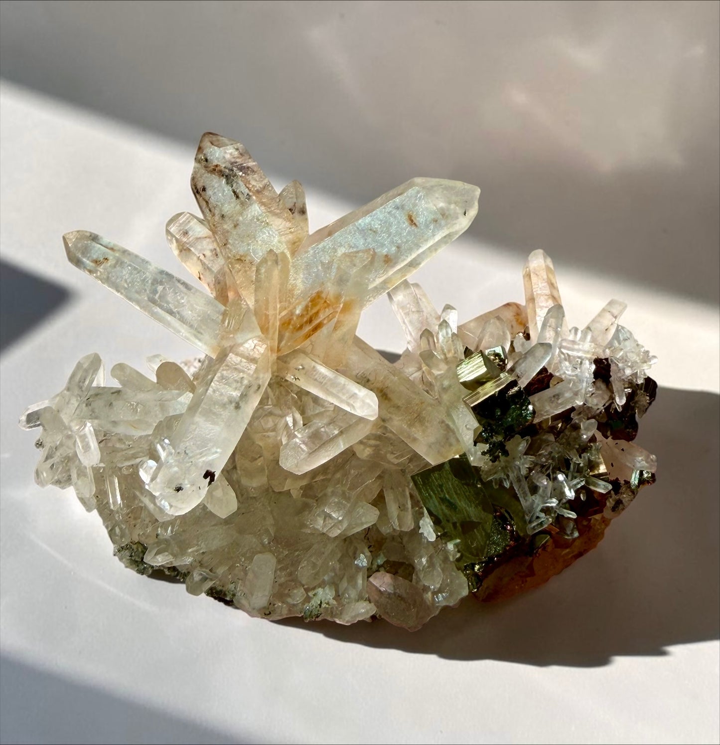 Double Japan-Law Twin Quartz Cluster with Pyrite- Hubei, China | River Walkers Minerals