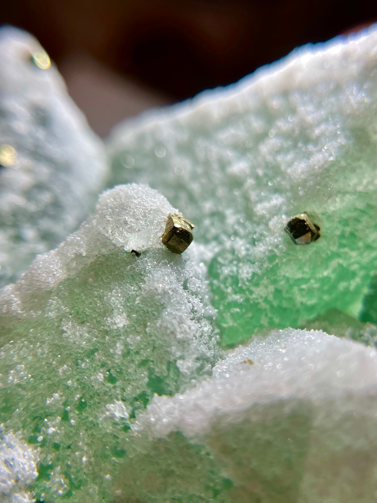 Apple Green Octahedral Sugar Fluorite x Pyrite