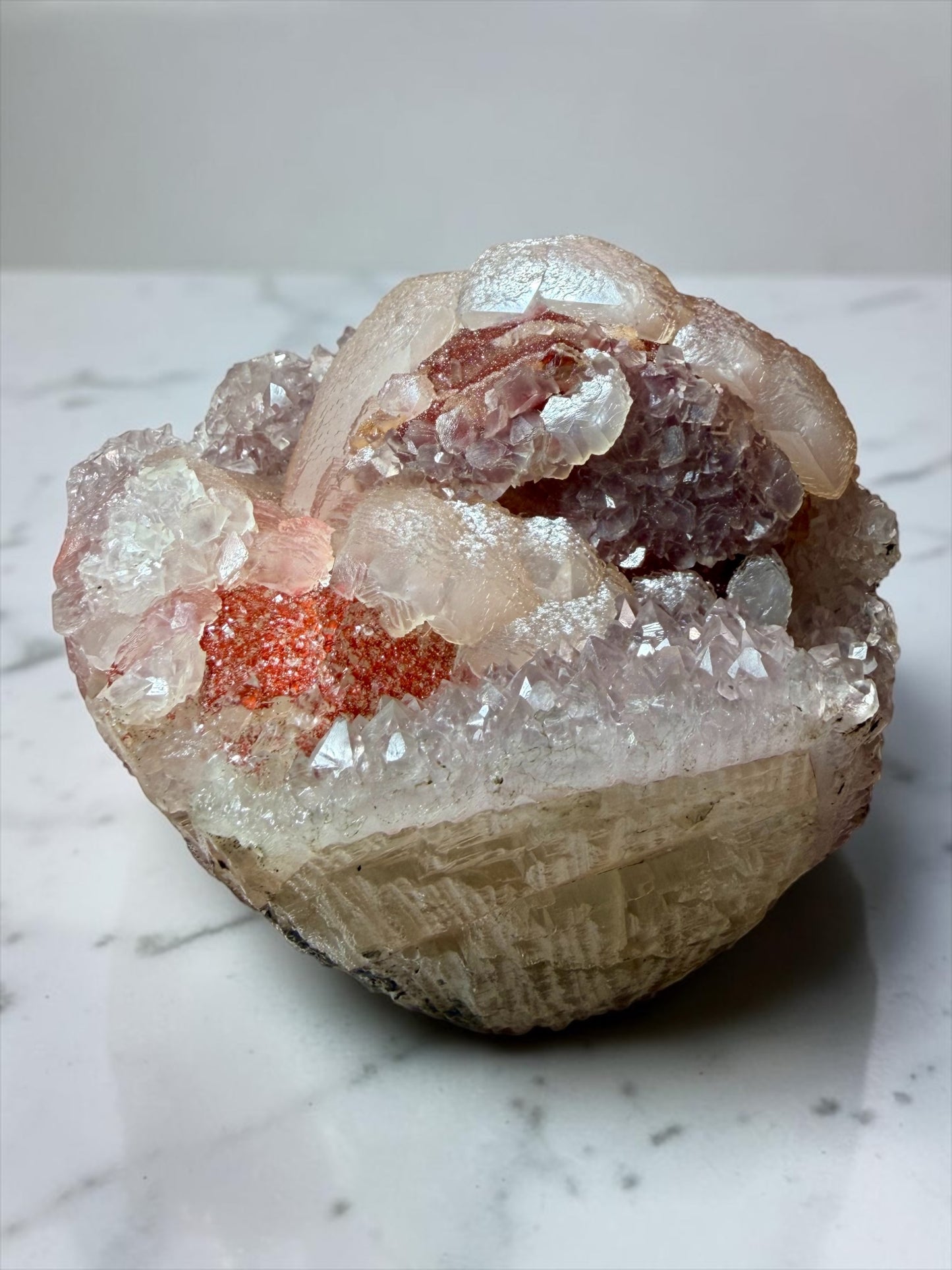 Museum-Quality Druzy Red Orange Quartz with Multi-Generation Calcite- Uruguay | River Walkers Minerals