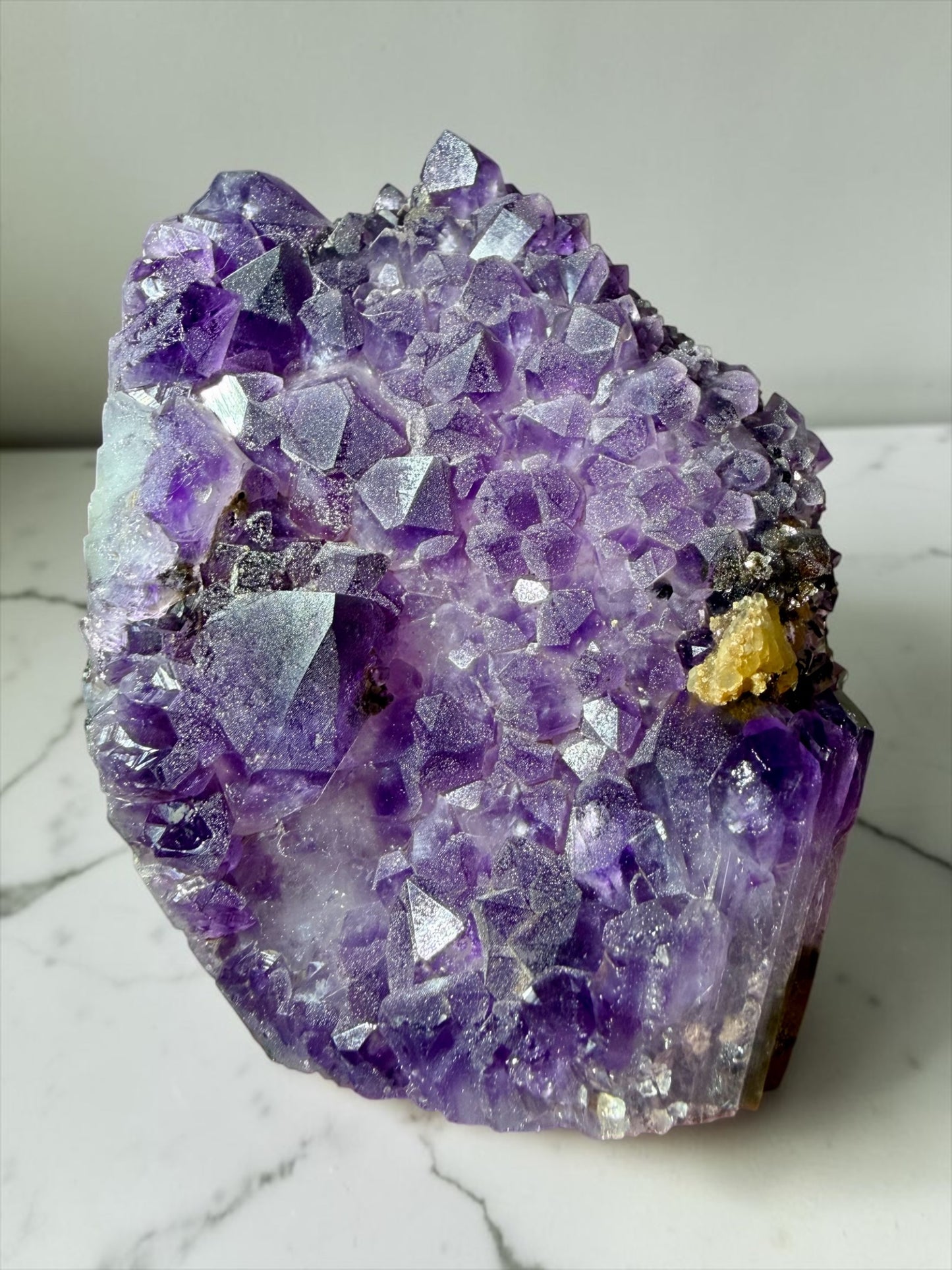 Sugar Amethyst Cutbase with Calcite & Goethite- Uruguay | River Walkers Minerals