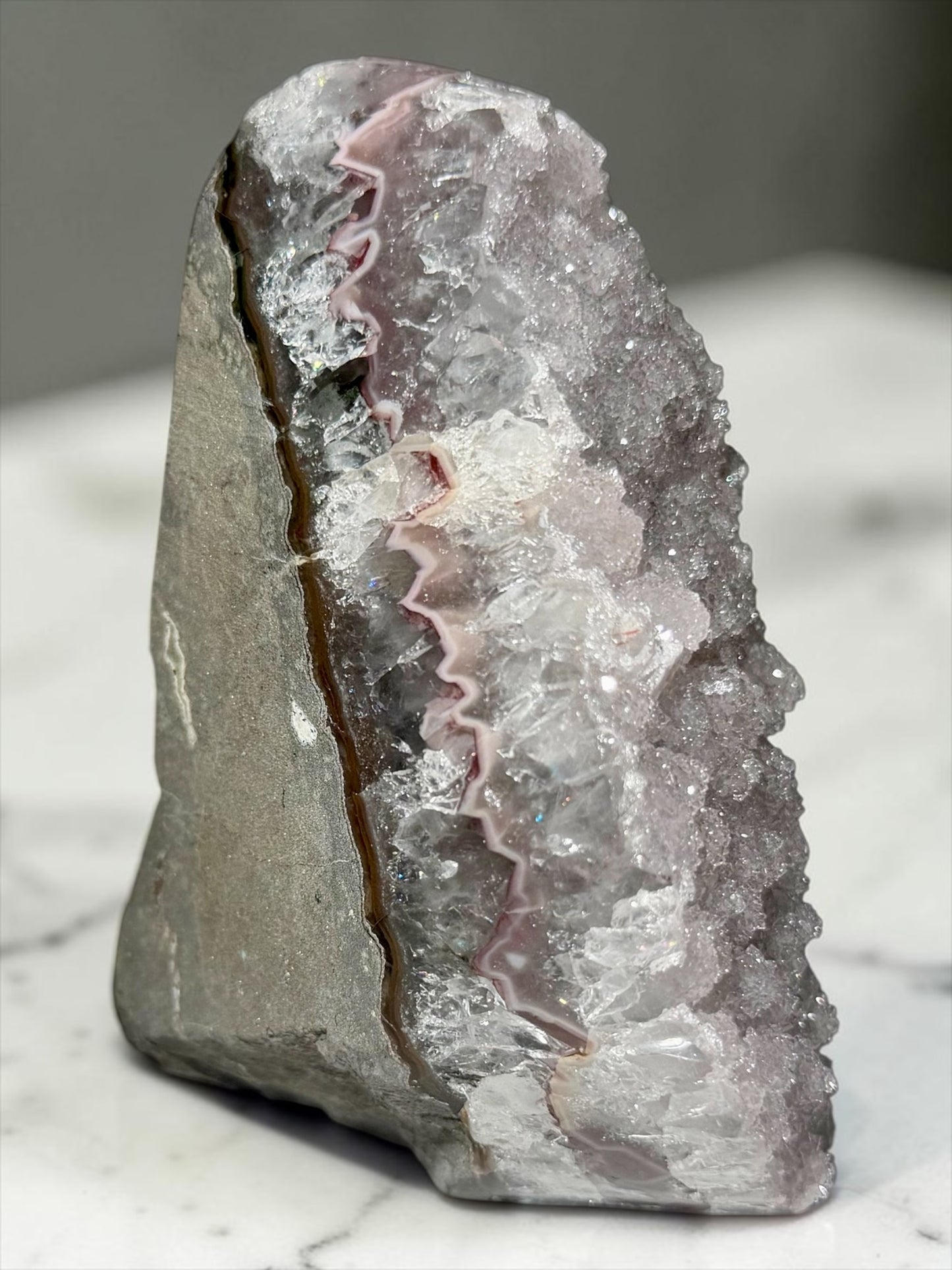 Pink Layered Druzy Quartz Cutbase- Uruguay | River Walkers Minerals