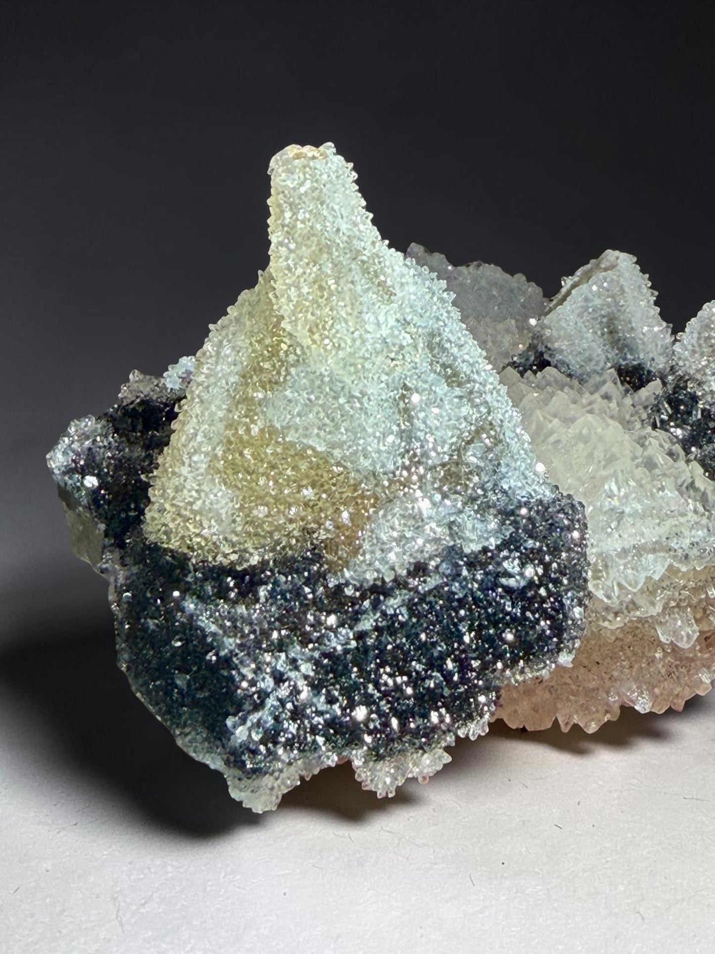 Crowned Hexagonal Calcite with Druzy Quartz & Goethite Strip- Uruguay | River Walkers Minerals