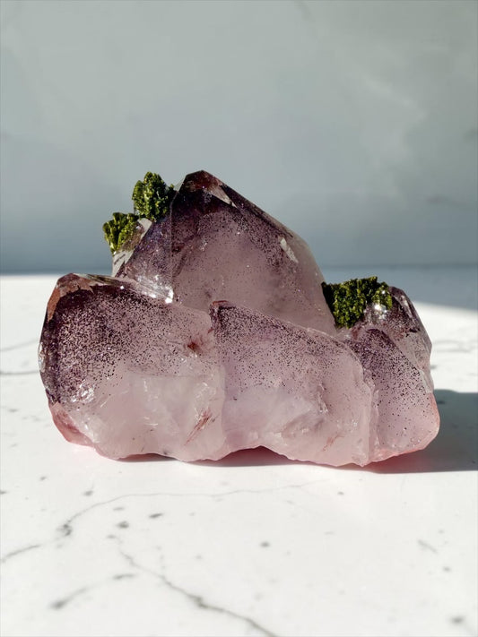 Garden Quartz with Epidote & Sparkly Hematite – Sichuan | River Walkers Minerals