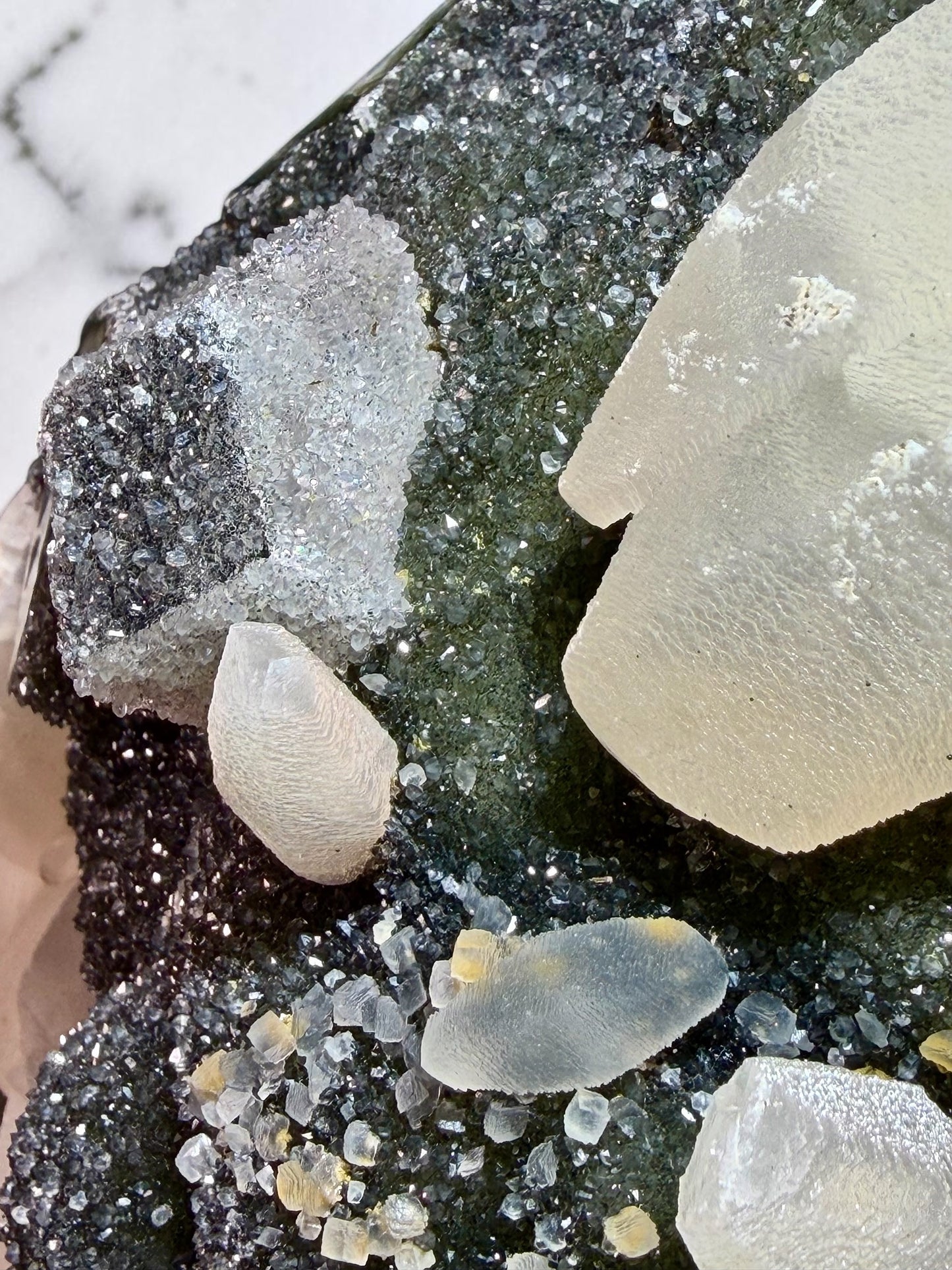 BIG Smiles! XL Druzy Green Jasper x UV Reactive Calcite- Uruguay | River Walkers Minerals