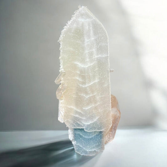 RARE Selenite Scepter Covered In Chalcedony x Stilbite