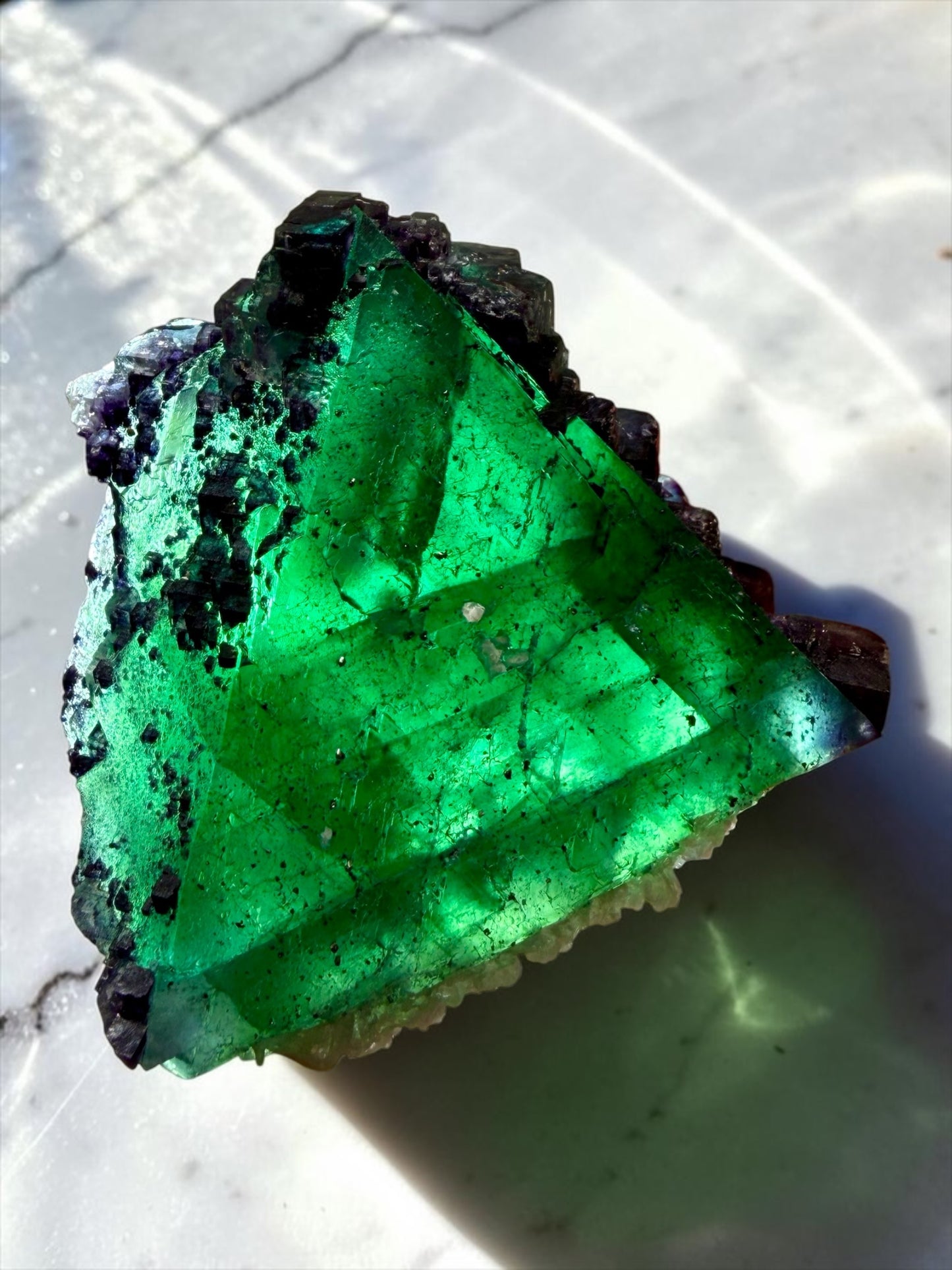 Green Octahedral Fluorite with Blue Stepped Fluorite, Quartz & Pyrite- Jiangxi | River Walkers Minerals