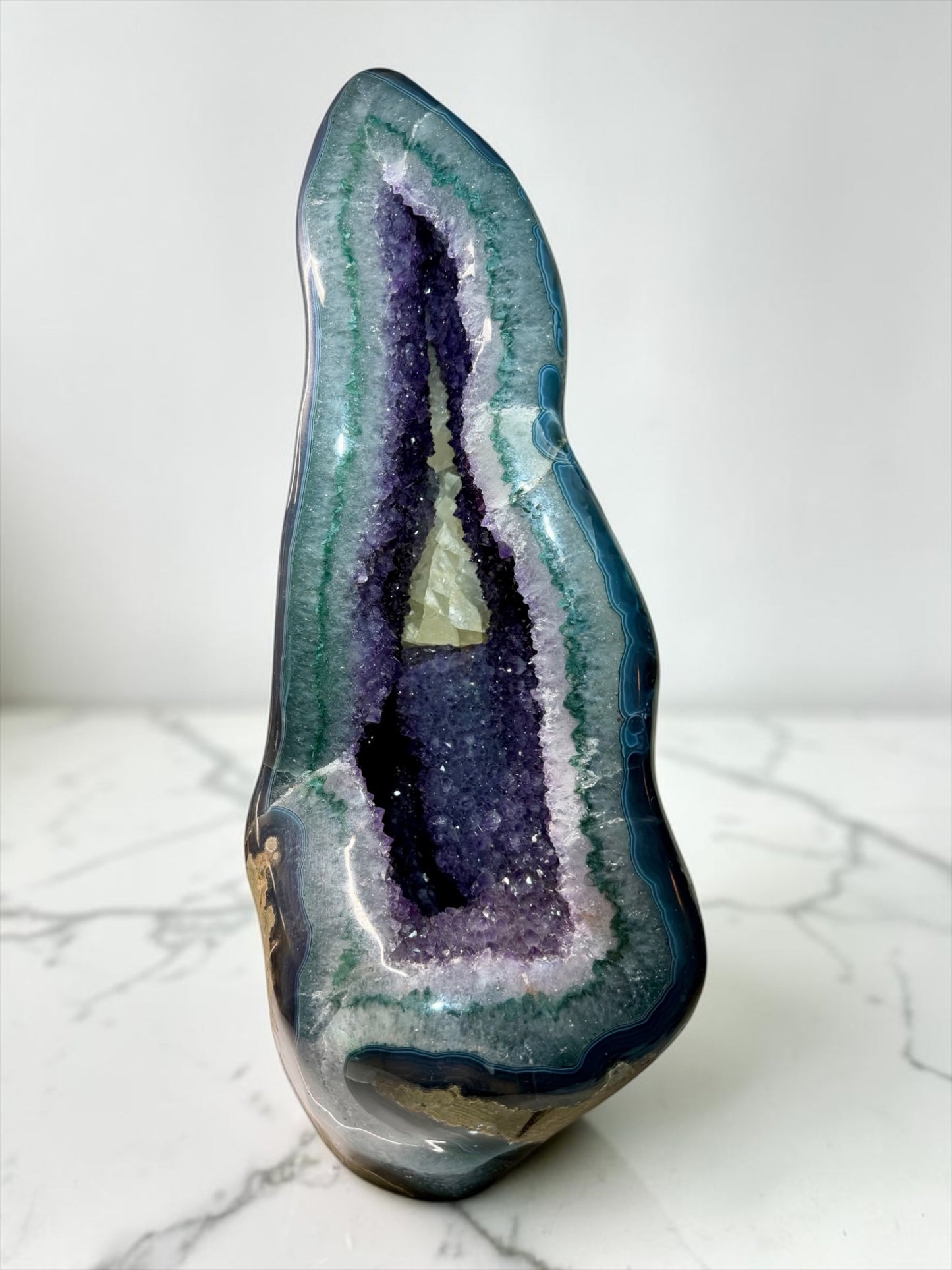 Massive Sculptural Amethyst x Calcite with Blue Agate and Green Chlorite- Uruguay | River Walkers Minerals