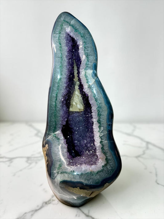 Massive Sculptural Amethyst x Calcite with Blue Agate and Green Chlorite- Uruguay | River Walkers Minerals