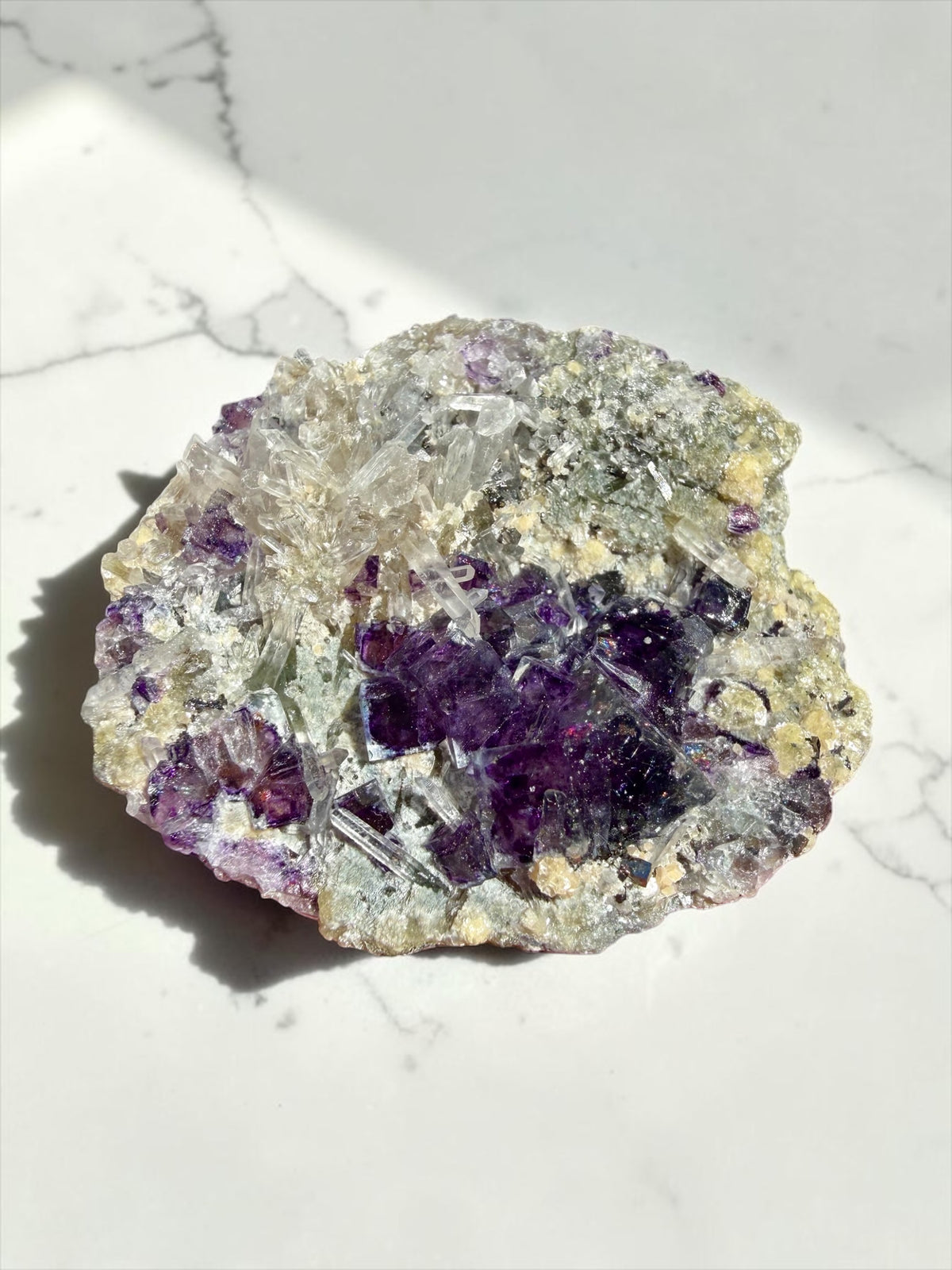 Fluorite with Bismuthinite Inclusions & Quartz, Mica- Yindu Mine | River Walkers Minerals