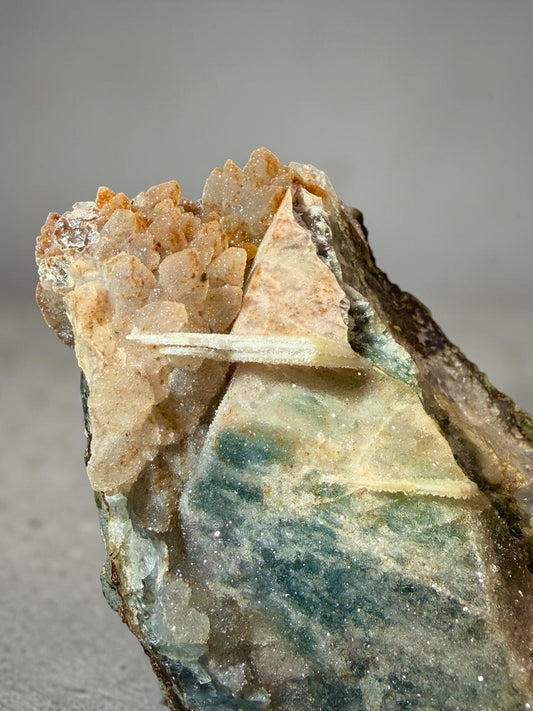 Etched Dogtooth Calcite With Sugar Quartz & Colorful Druzy