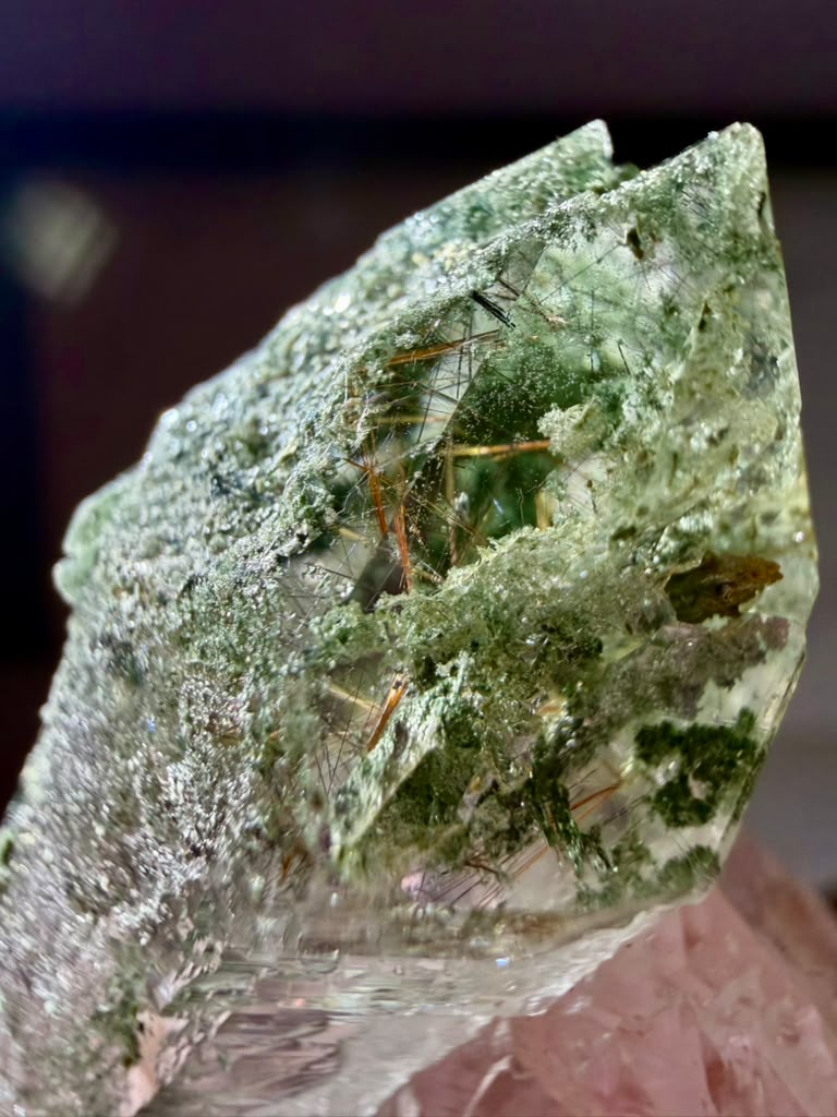 High-Altitude Quartz with Chlorite & Golden Rutile Sprays- Himalayan | River Walkers Minerals