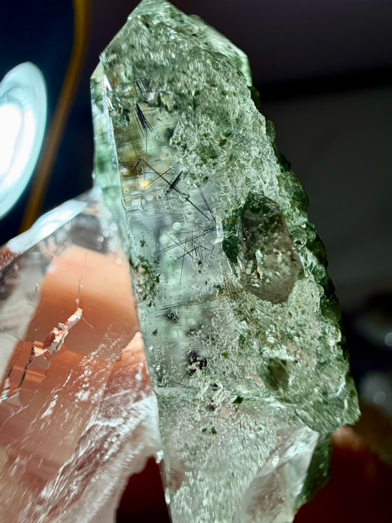 High-Altitude Quartz with Chlorite & Golden Rutile Sprays- Himalayan | River Walkers Minerals