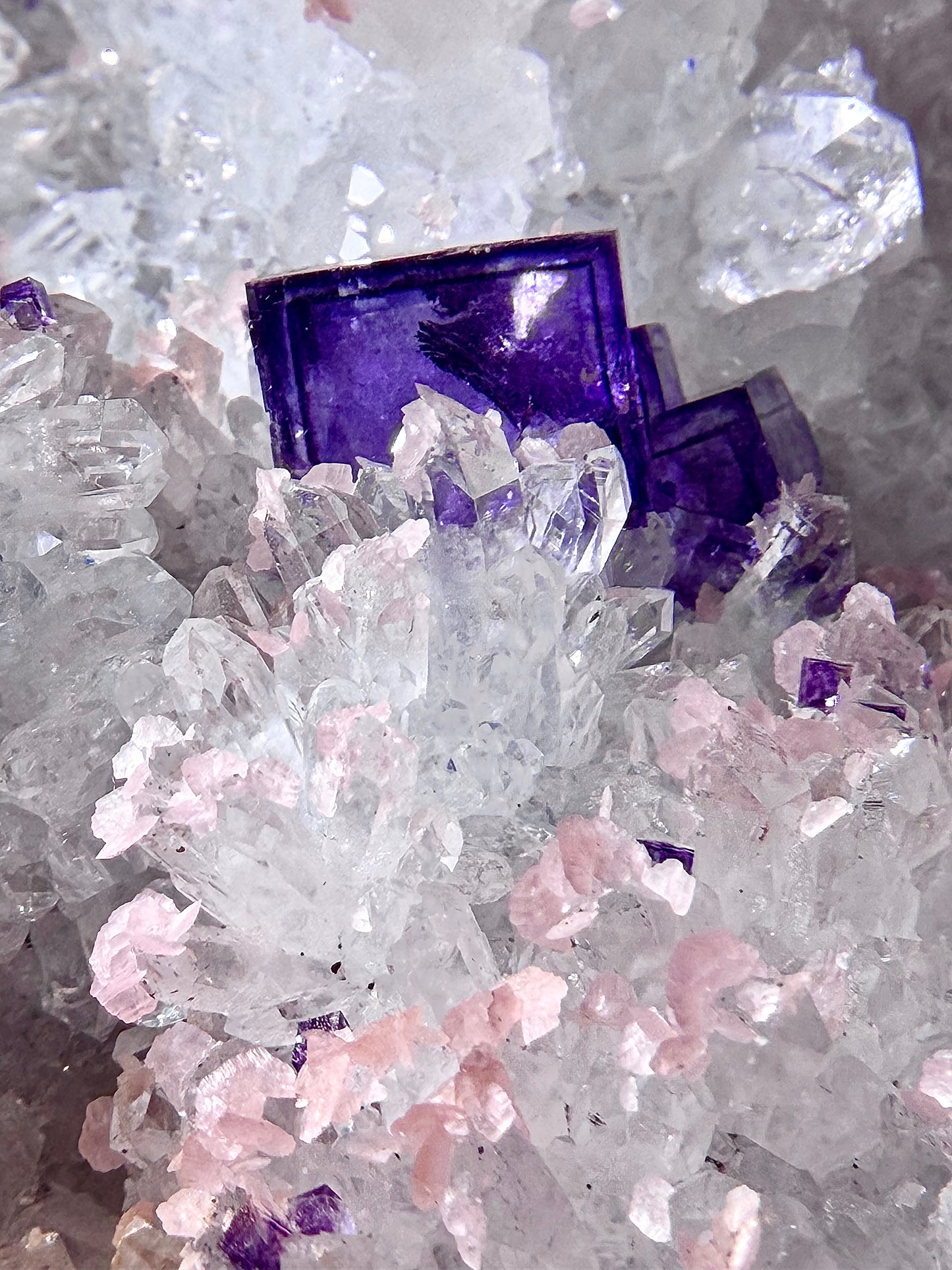 The Wutong Collection: Rhodochrosite With Fluorite & Quartz