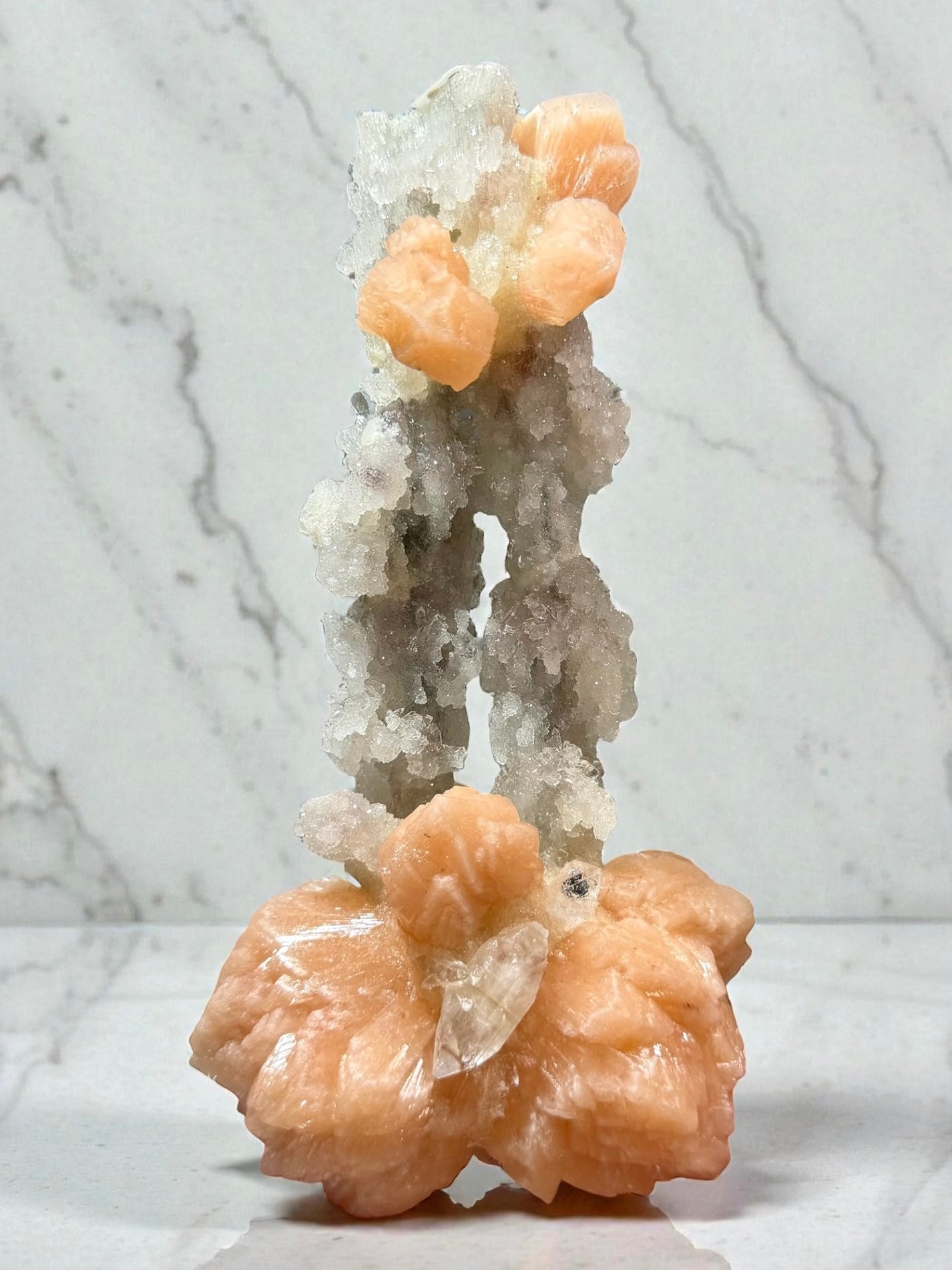 Chalcedony Stalactite “Twin Columns” with Stilbite Fans & Apophyllite- India | River Walkers Minerals