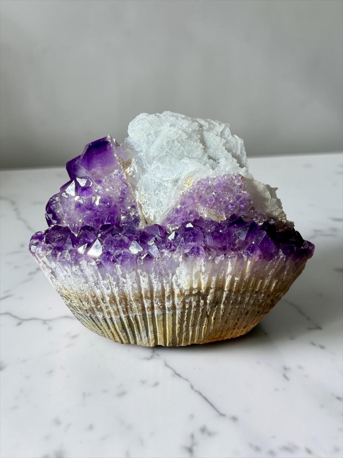 Large Juicy Amethyst with Dissolution-Etched Calcite- Uruguay | River Walkers Minerals