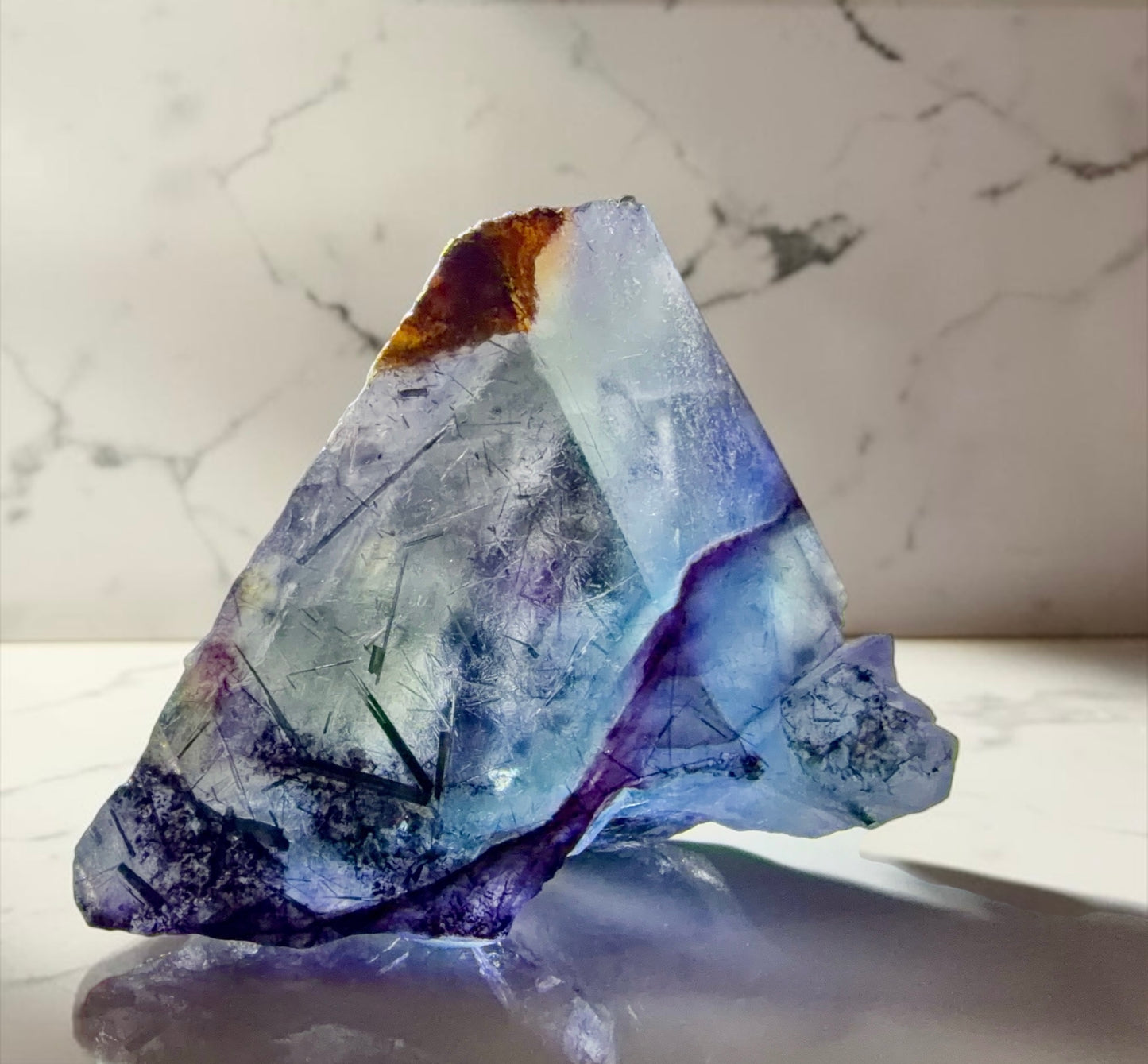 Etched Spinel-Law Twin Fluorite with Schorl & Hyalite Opal- Erongo, Namibia