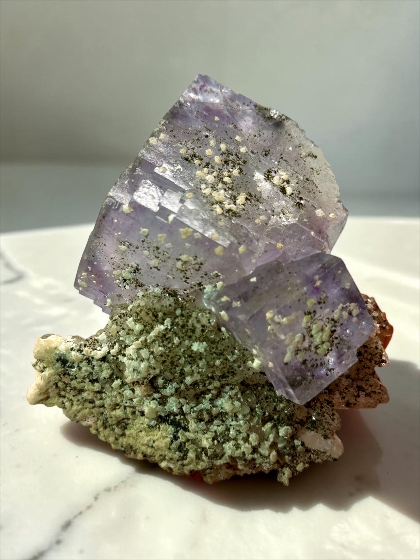 Aesthetic Lavender Fluorite with Dolomite, Quartz & Likely Chlorite- Yaogangxian | River Walkers Minerals