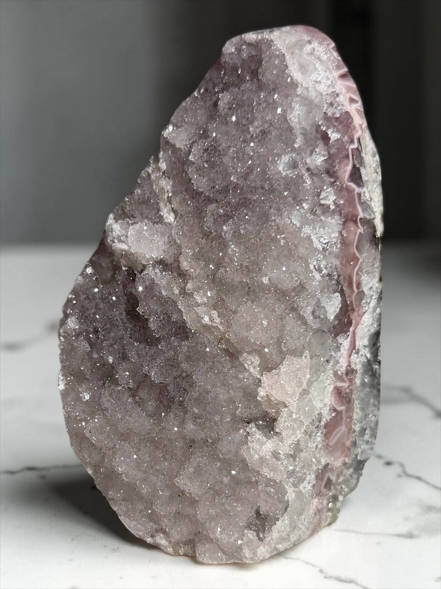 Pink Layered Druzy Quartz Cutbase- Uruguay | River Walkers Minerals