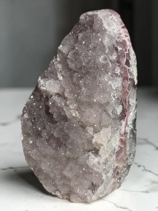Pink Layered Druzy Quartz Cutbase- Uruguay | River Walkers Minerals