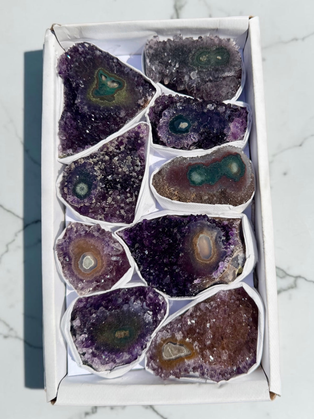 Mixed Flat of Amethyst & Jasper Stalactite "Eyes"- Uruguay | River Walkers Minerals