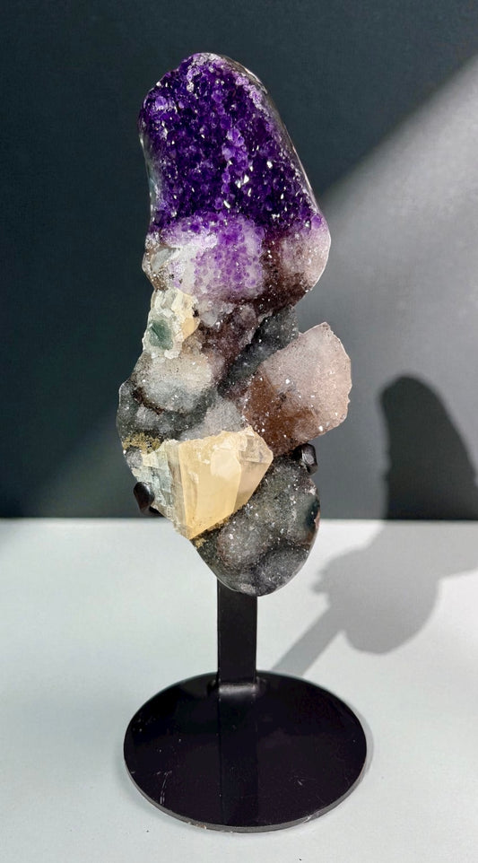 Sculptural Amethyst Formation with Rare Phosphorescent Calcite, Quartz & Goethite — Artigas, Uruguay | River Walkers Minerals