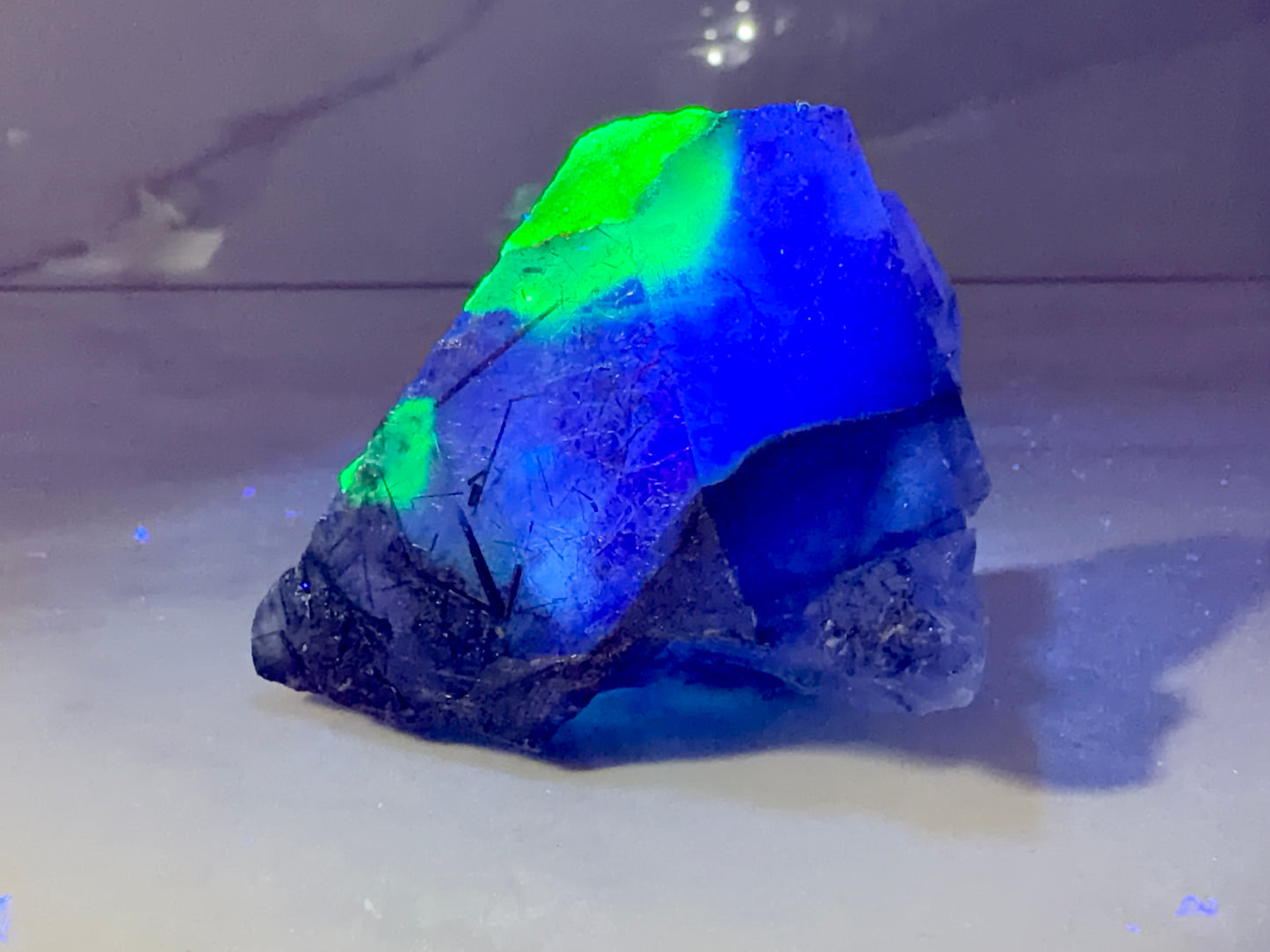Etched Spinel-Law Twin Fluorite with Schorl & Hyalite Opal- Erongo, Namibia