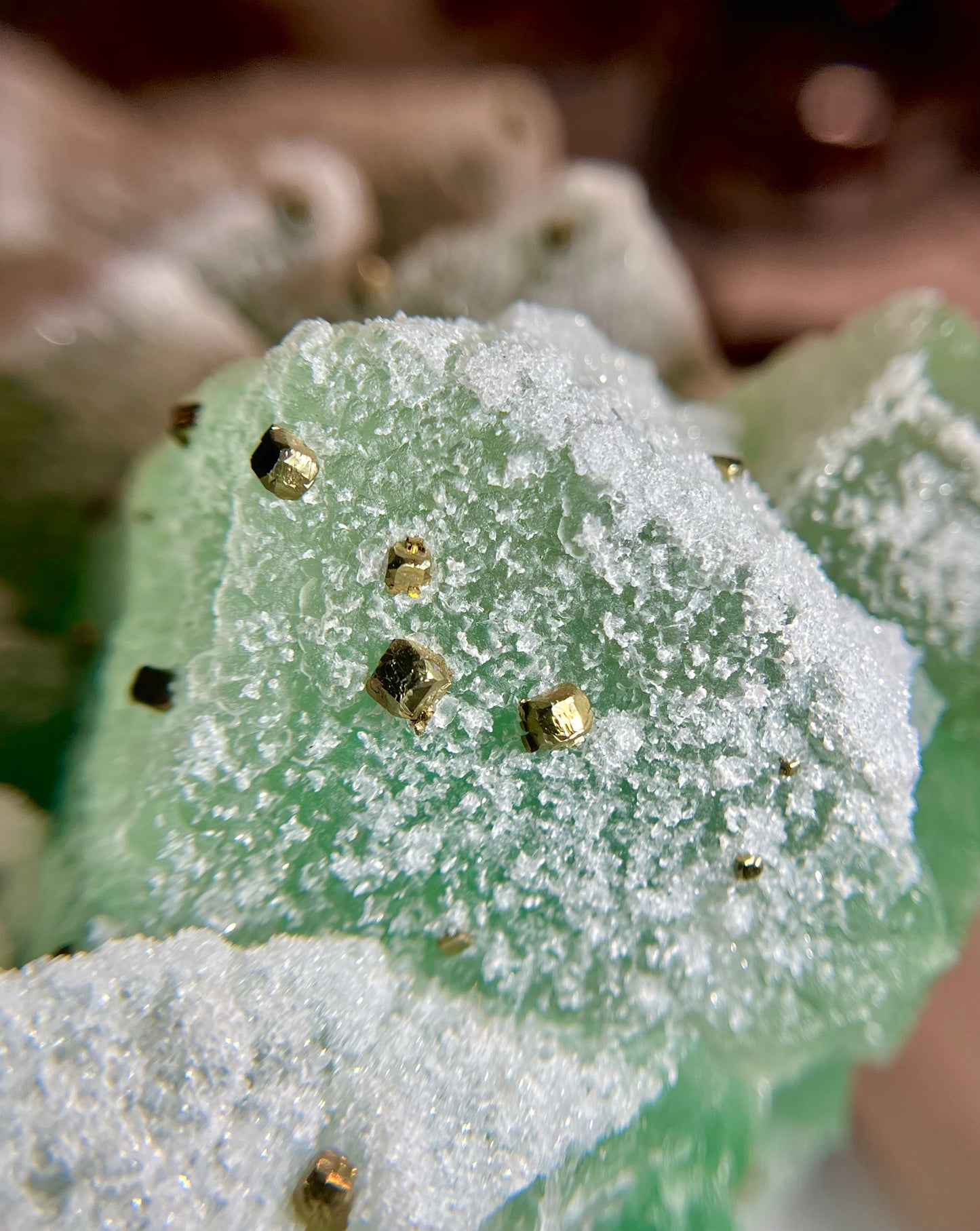 Apple Green Octahedral Sugar Fluorite x Pyrite