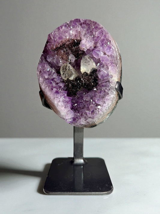 Twin Calcite with Amethyst & Goethite - Artigas, Uruguay | River Walkers Minerals