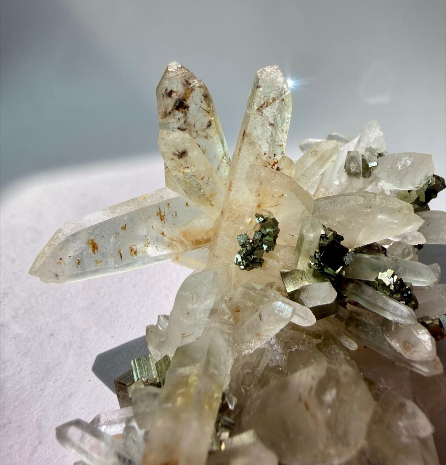 Double Japan-Law Twin Quartz Cluster with Pyrite- Hubei, China | River Walkers Minerals