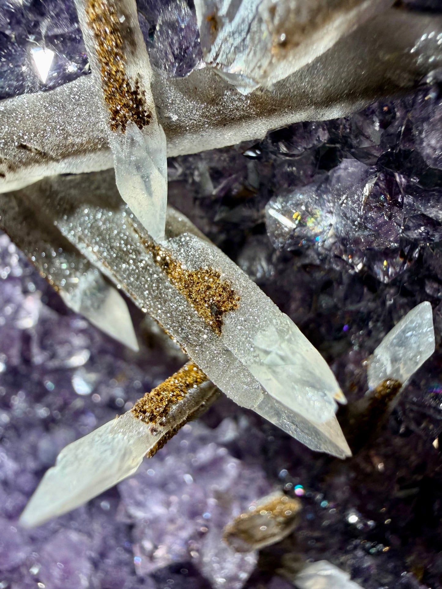 Uncommon Druzy Pencil Calcites on Amethyst- Uruguay | River Walkers Minerals