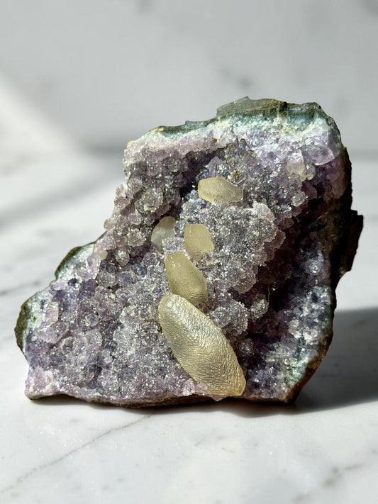 UV Calcite On Amethyst- Uruguay | River Walkers Minerals