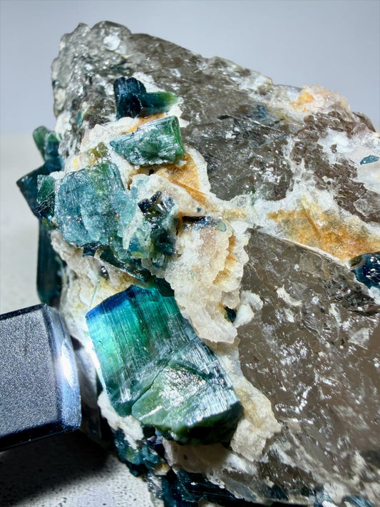 Indicolite Tourmaline on Record Keeper Quartz- Minas Gerais | River Walkers Minerals