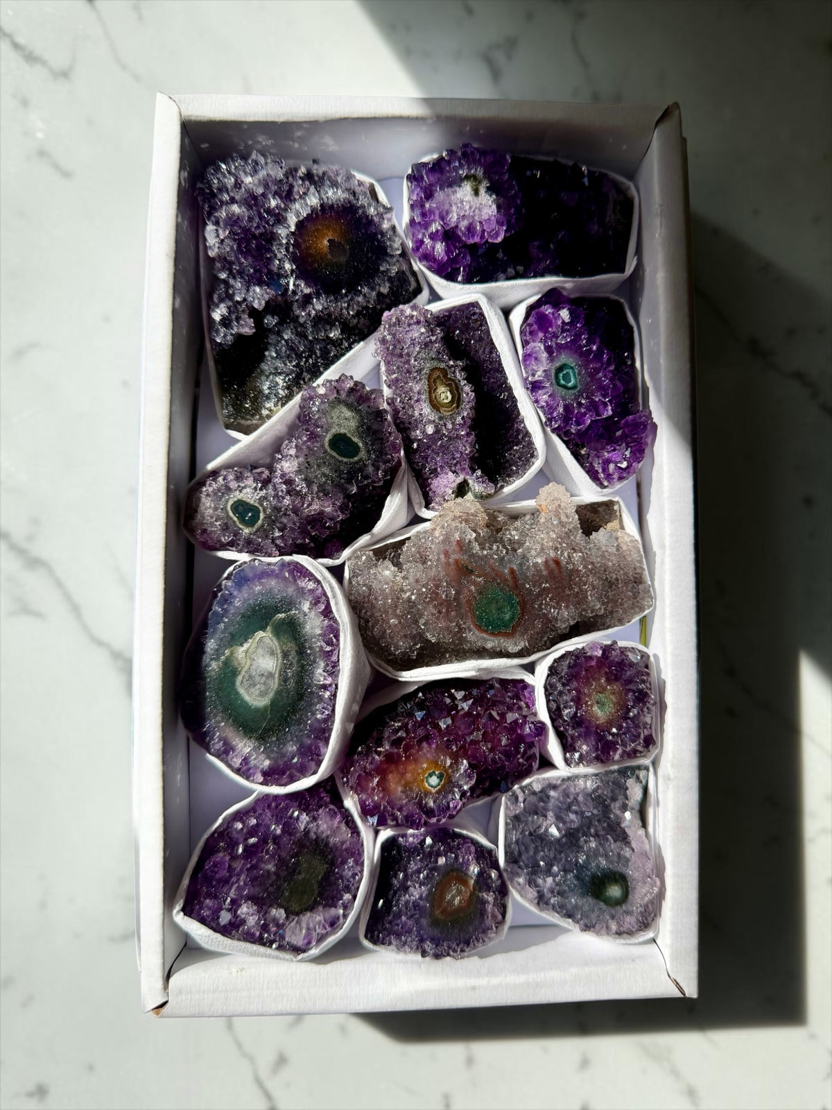 XTRA QUALITY Mixed Flat of Amethyst & Jasper Stalactite "Eyes"- Uruguay | River Walkers Minerals