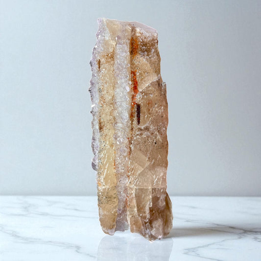 Calcite with Quartz Druse, Amethyst & Orange Iron-Oxide Veins