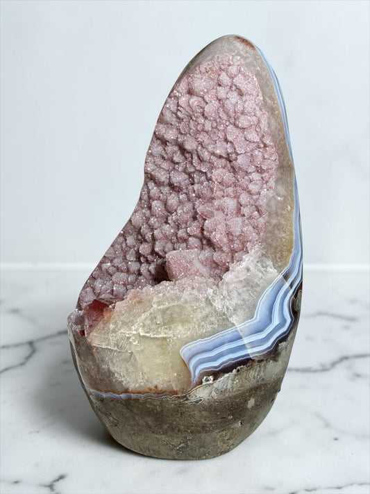 Strawberry Pink Druzy Quartz with Blue Agate- Uruguay | River Walkers Minerals