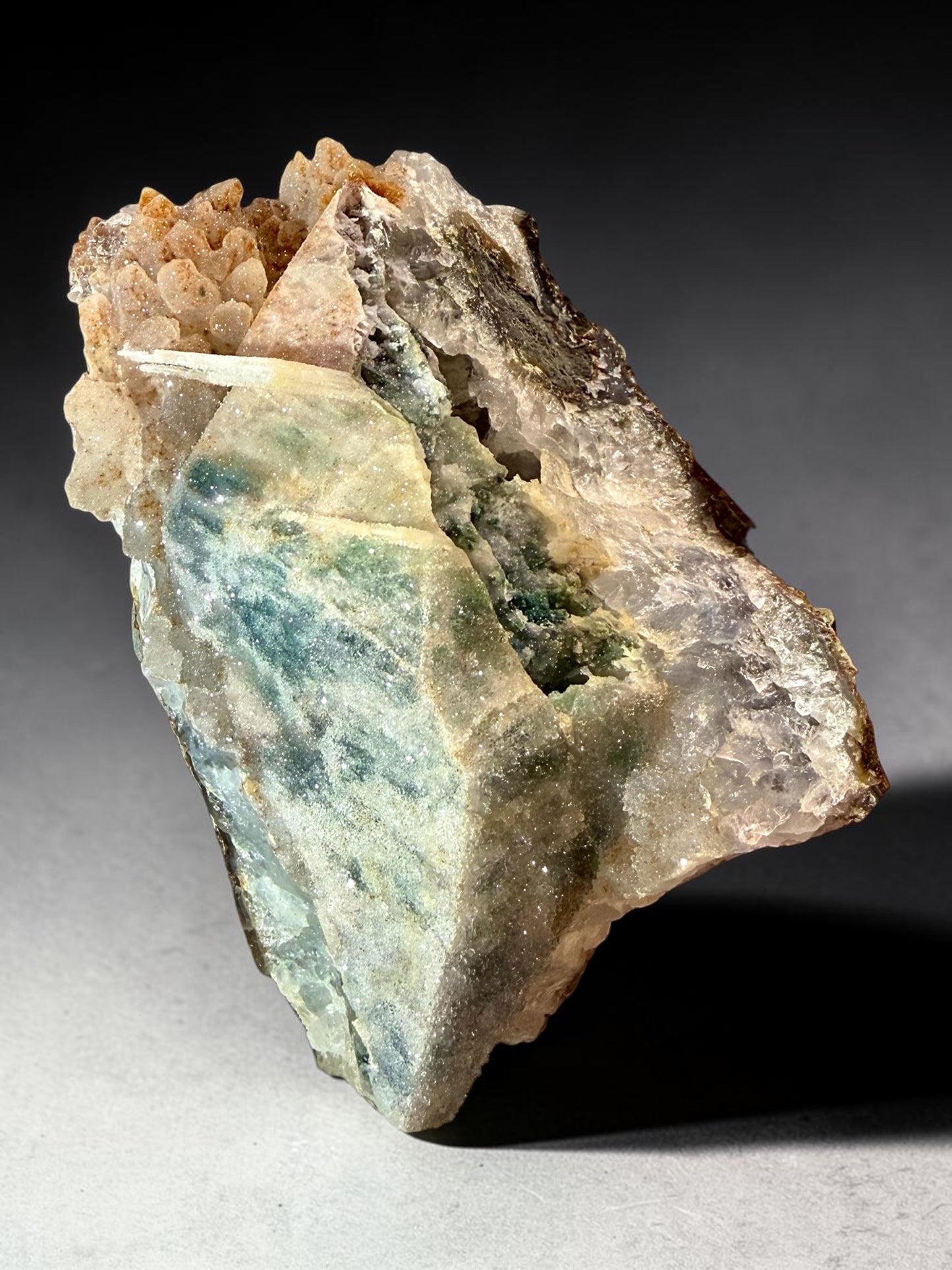 Etched Dogtooth Calcite With Sugar Quartz & Colorful Druzy